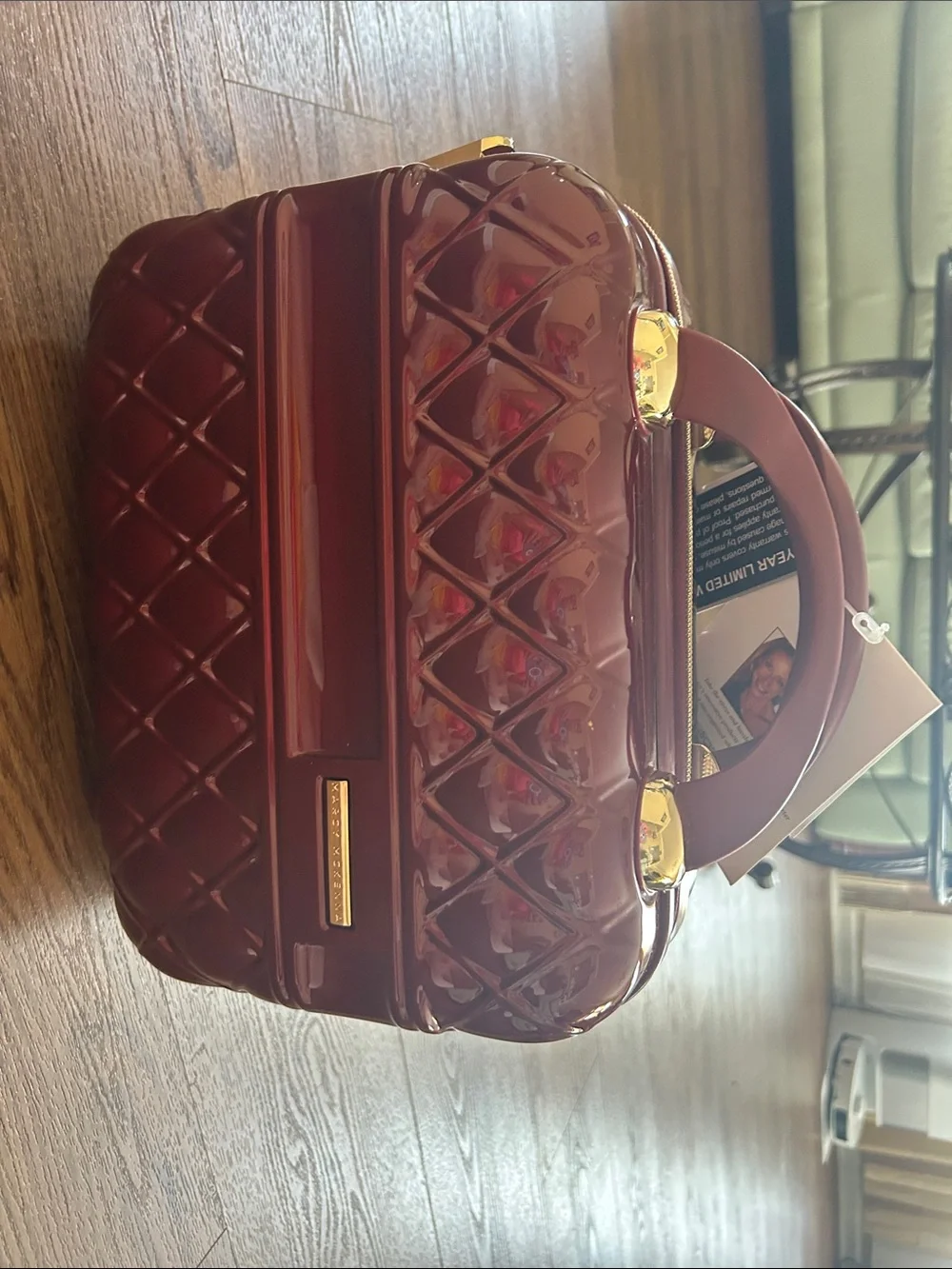 Marcy McKenna Gloss Quilted hard shell Cosmetic Case in Burgundy